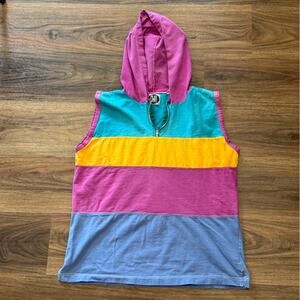 Vintage Colorful Striped Hooded Top Size Large